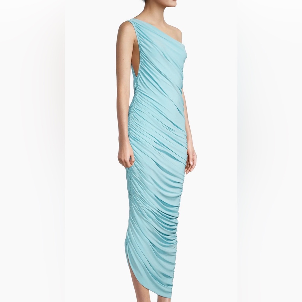 Norma Kamali Diana Ruched One-Shoulder Gown Powder Blue NWT XS